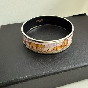 Vintage Hermès Cloisonné Enamel Lion Bangle Savanna Safari Motif Madein Austria